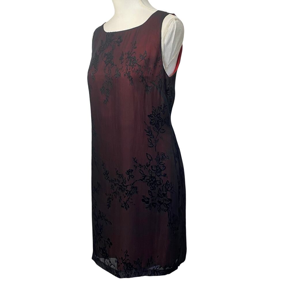 Vintage 90s Velvet Floral Silk Burgundy Romantic Goth Shift Dress